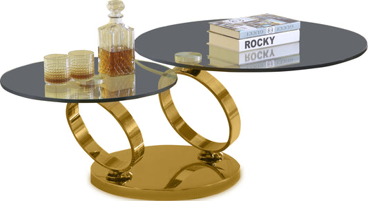 Swivel Glass Coffee Table with Gold Ring Base