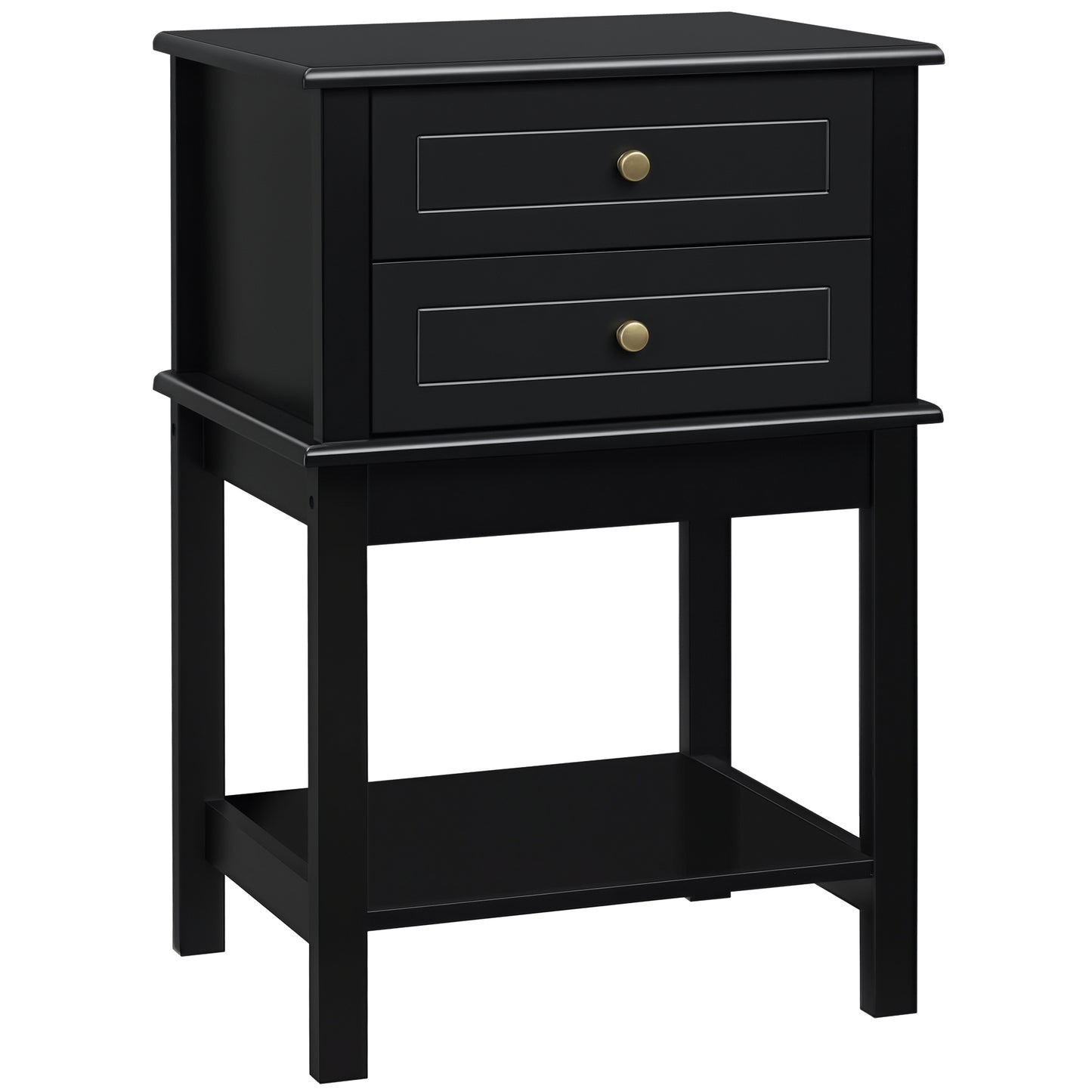 HOMCOM Modern Black Sofa Side Table with Drawers & Storage Shelf