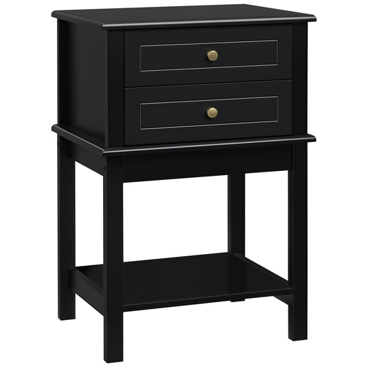 HOMCOM Modern Black Sofa Side Table with Drawers & Storage Shelf