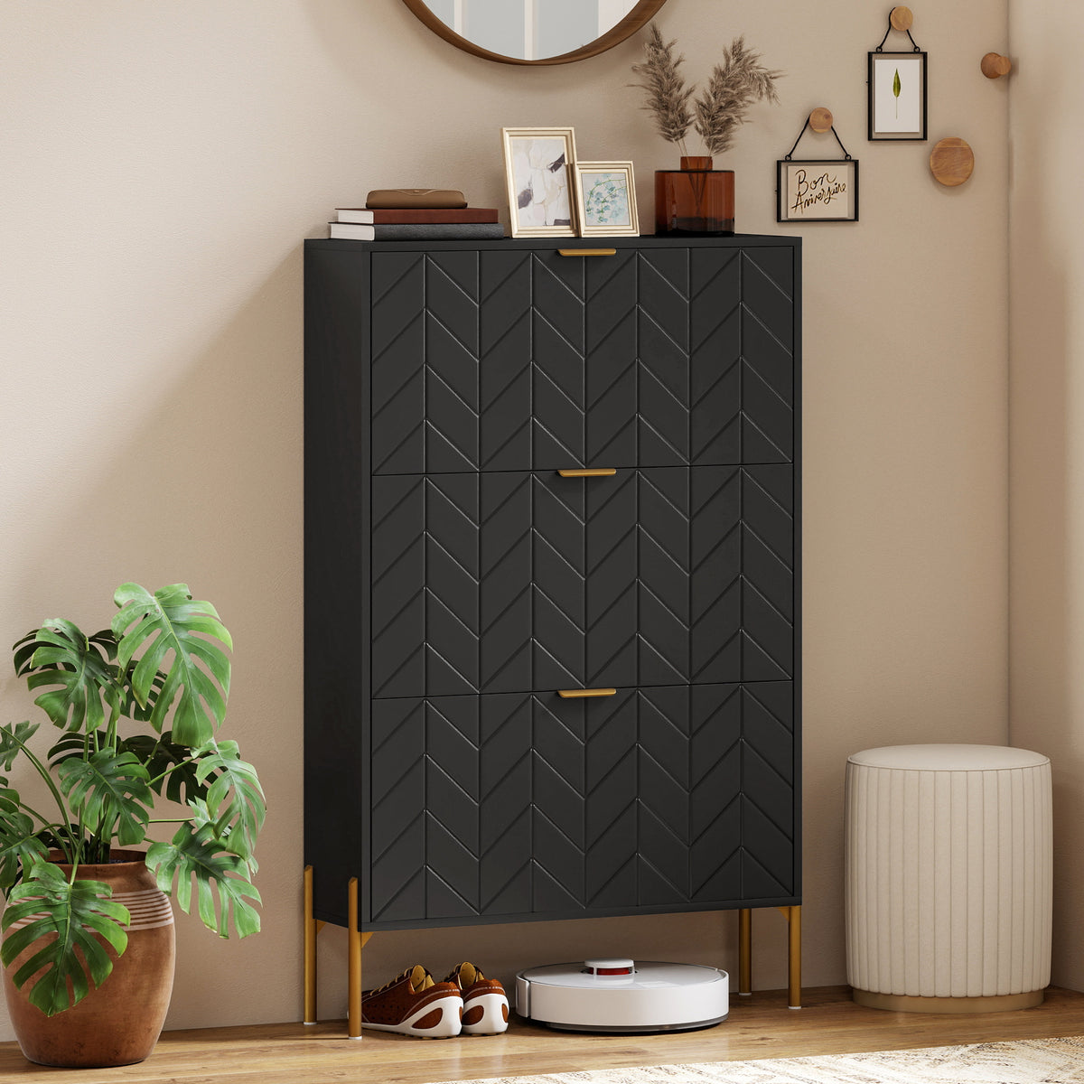 Shoe Cabinet with 3 Flip Drawers – 31"W x 50"H