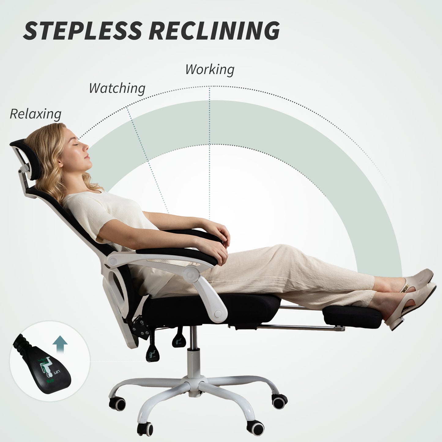 HOMCOM Ergonomic Mesh Reclining Office Chair with Adjustable Lumbar Support & Footrest, Black