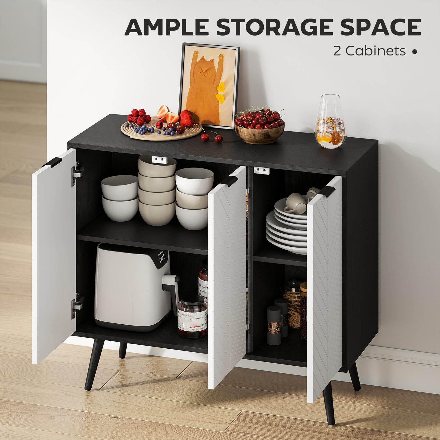 HOMCOM Modern Sideboard Buffet Black with Adjustable Shelves