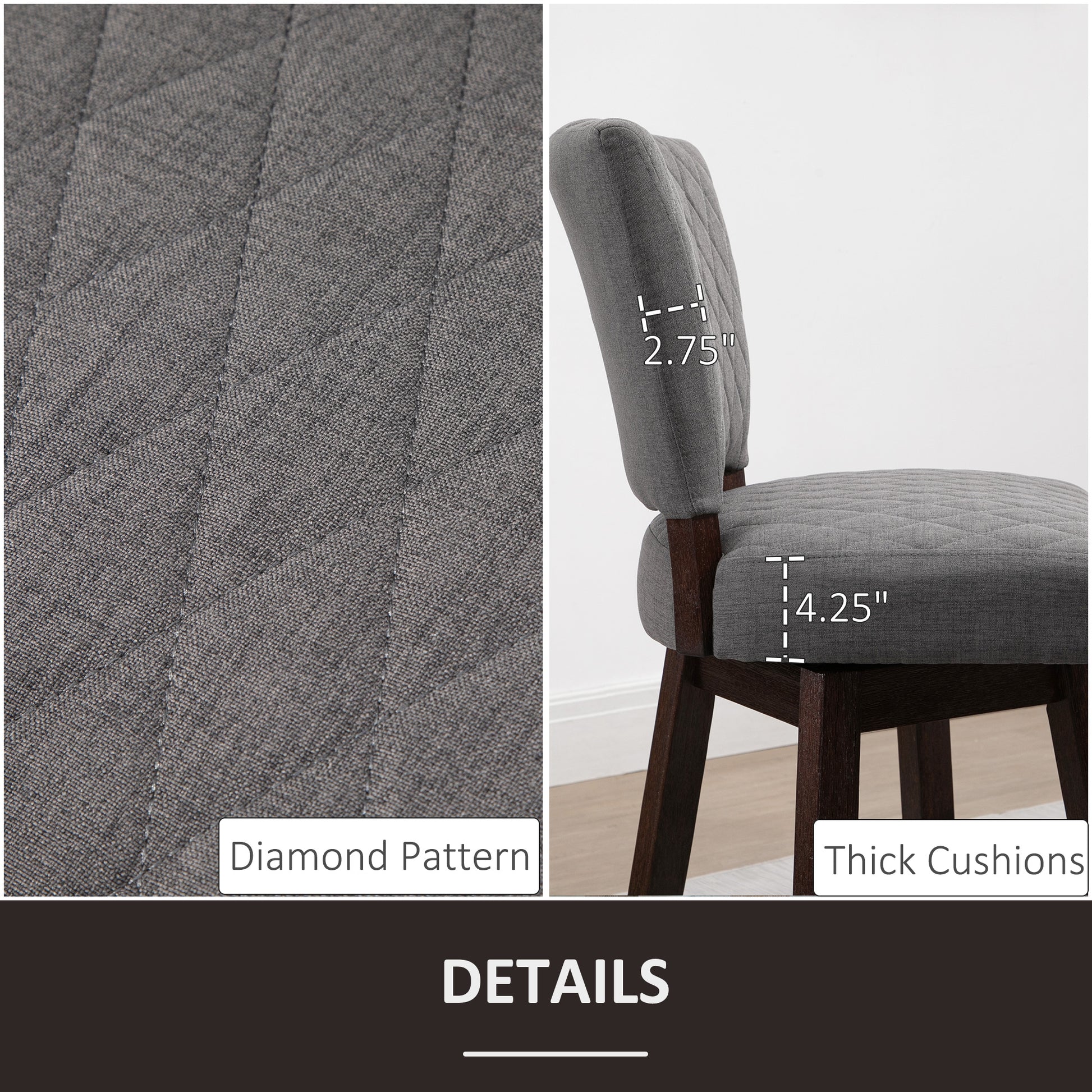 HOMCOM Swivel Counter Bar Stools Set of 2, Wood Legs, Footrests, Dark Grey