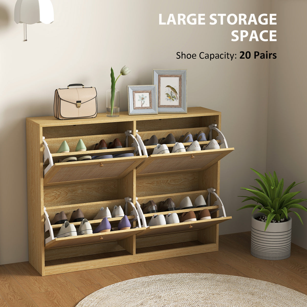 Rattan Shoe Cabinet with 4 Flip Drawers – 41"W x 32"H