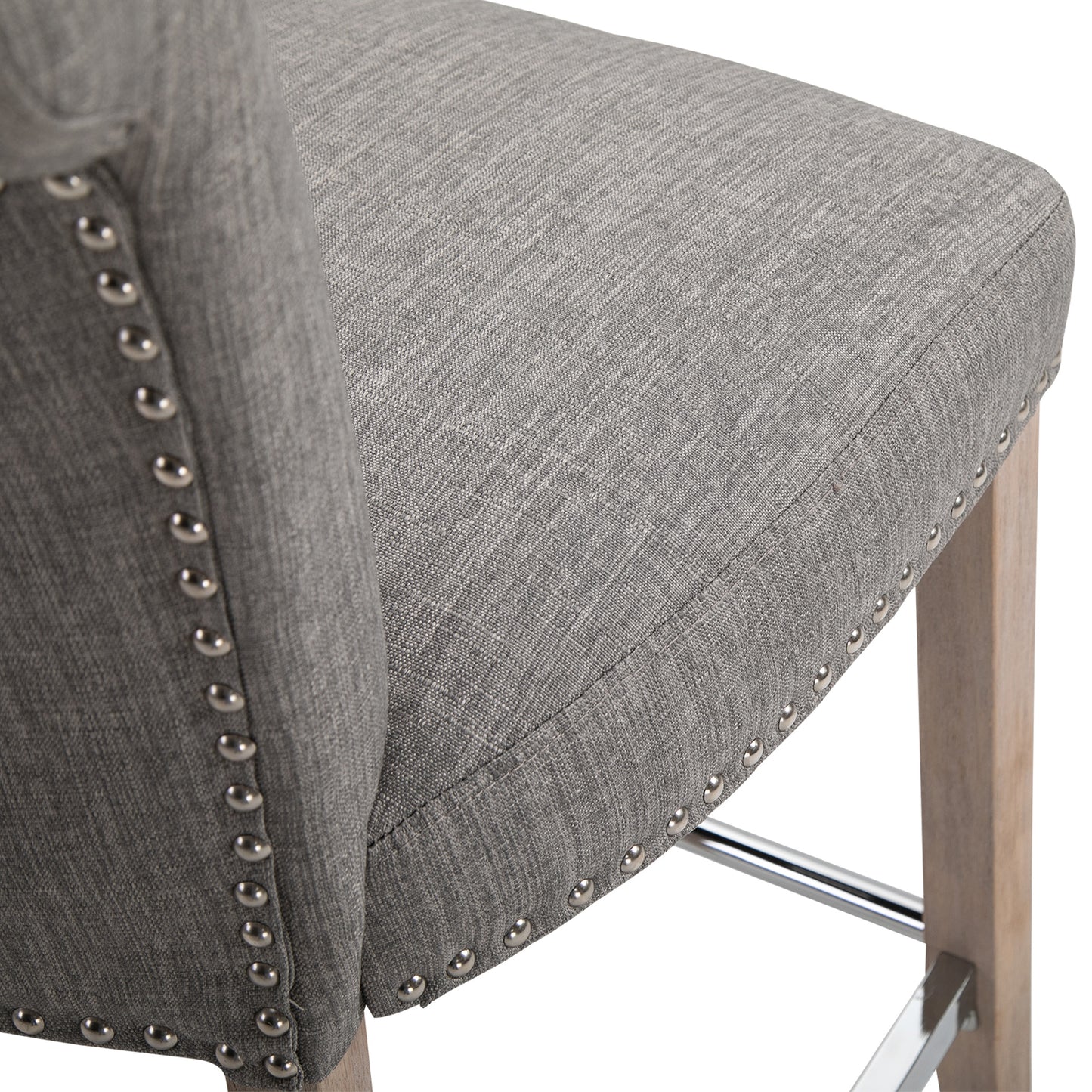 HOMCOM Grey Linen Counter Bar Stools, Set of 2, Solid Wood Legs