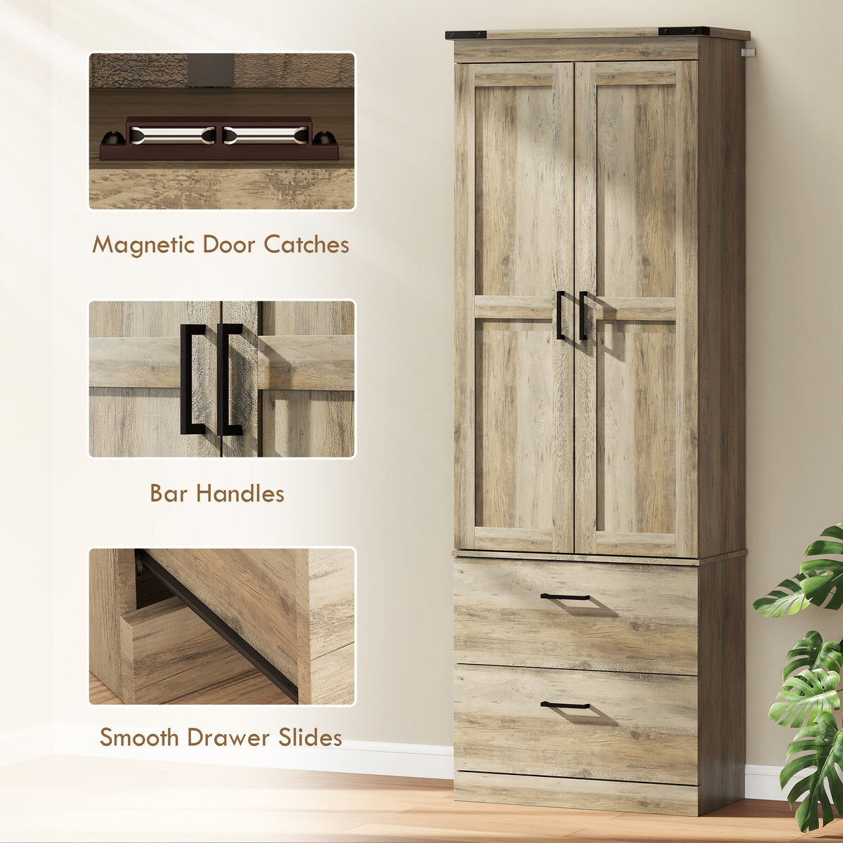 Kitchen Pantry Cabinet with Doors – 24"W x 67"H