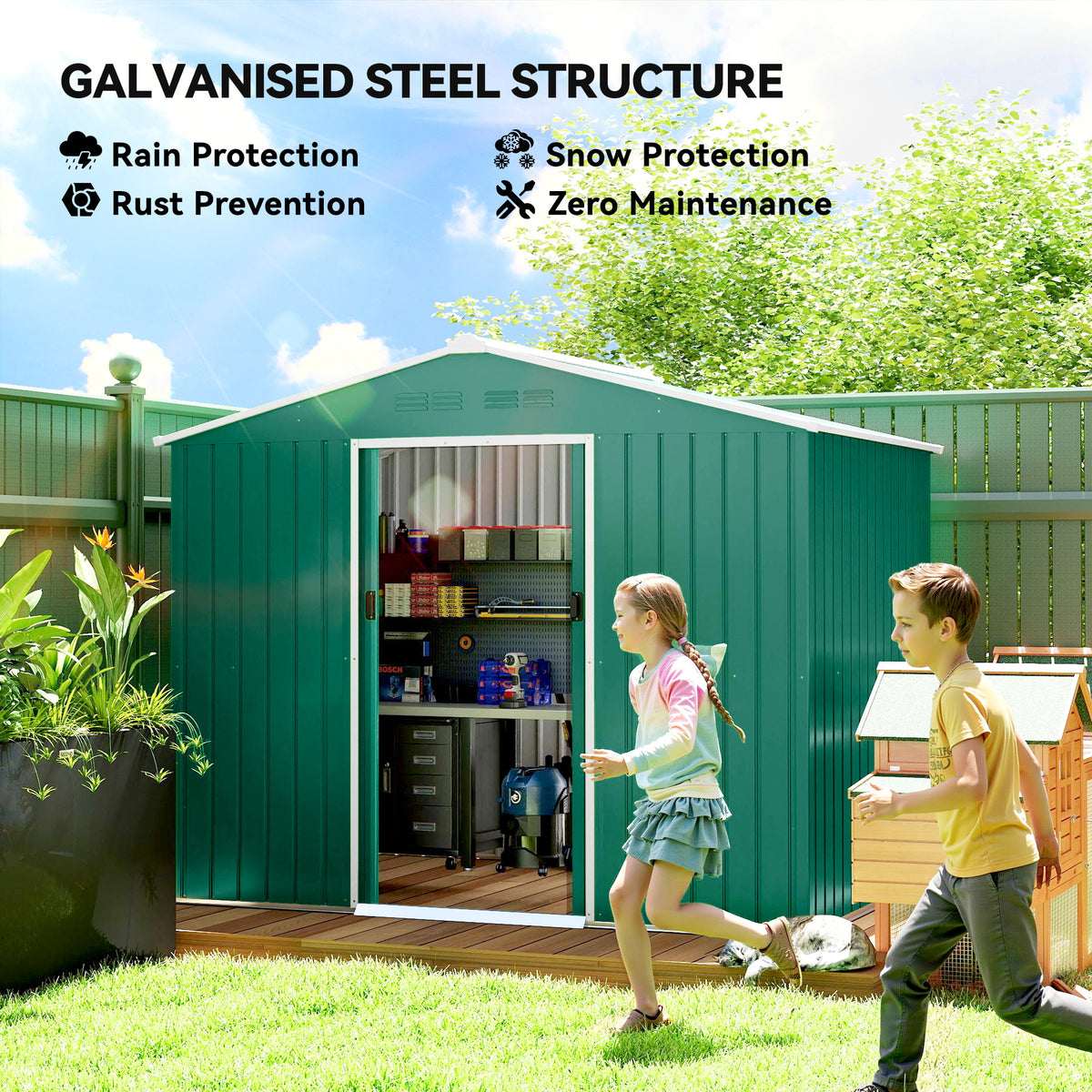 8' x 6' Outdoor Storage Shed, Metal Garden Tool Storage House with Lockable Sliding Doors and Vents