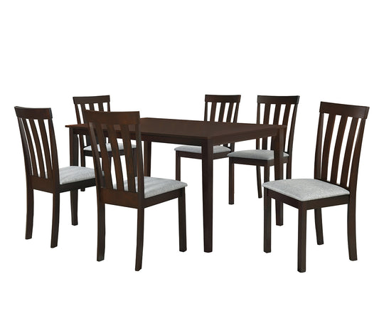 Diana 5-Piece Dining Set – 59" Solid Wood Table, Espresso Fabric Chairs