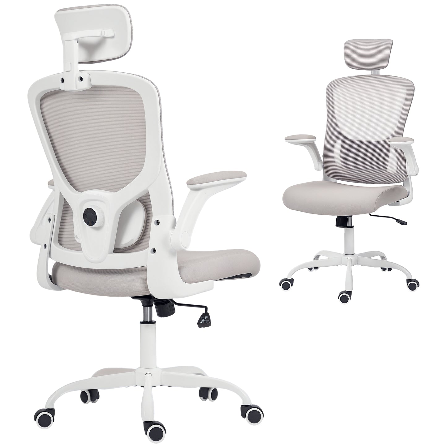 HOMCOM Ergonomic Mesh Office Chair, Adjustable Headrest, Lumbar, Flip-Up Arms