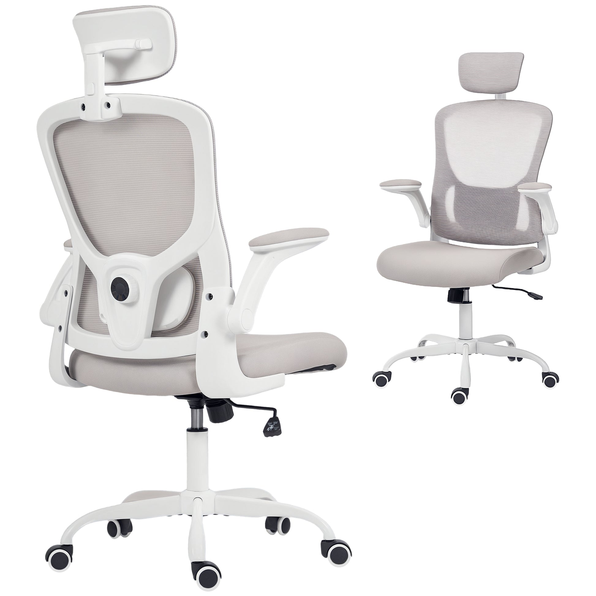 HOMCOM Ergonomic Mesh Office Chair, Adjustable Headrest, Lumbar, Flip-Up Arms