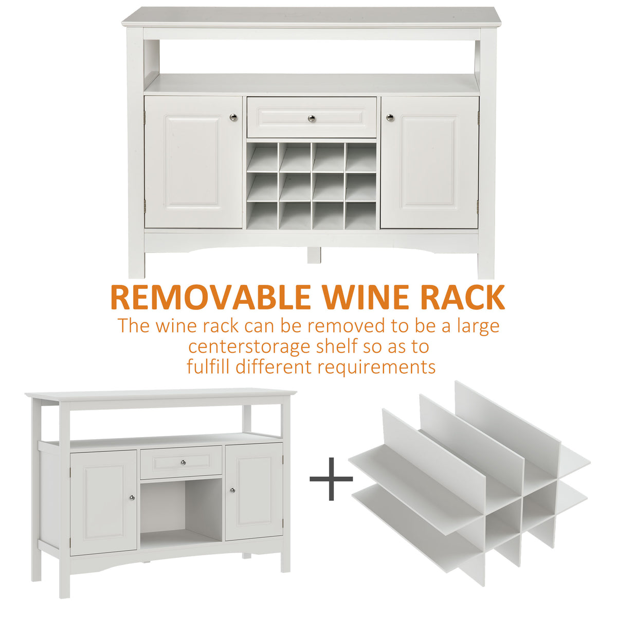 Buffet Bar Cabinet with Drawer and 12-Bottle Wine Rack – 46"W x 33"H