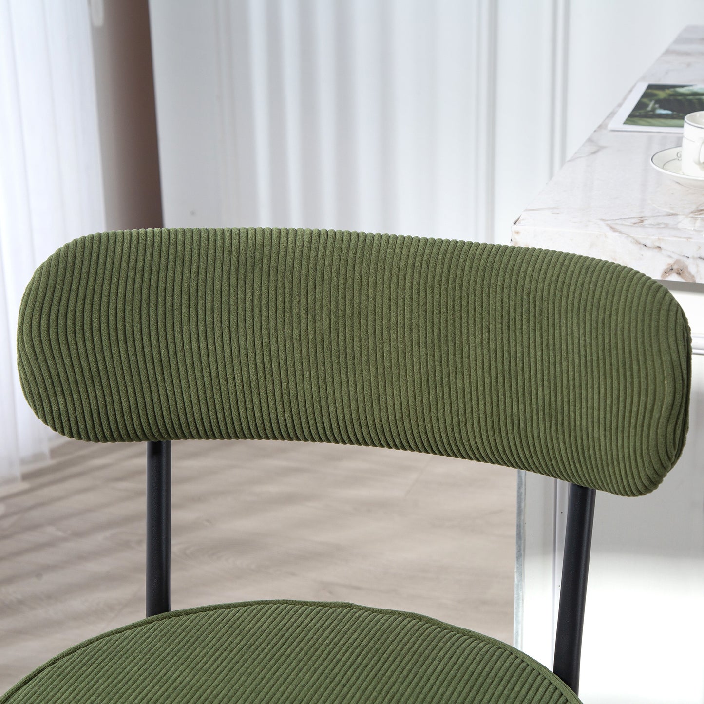 HOMCOM Set of 2 Green Corduroy Bar Stools with Backrest, Footrest