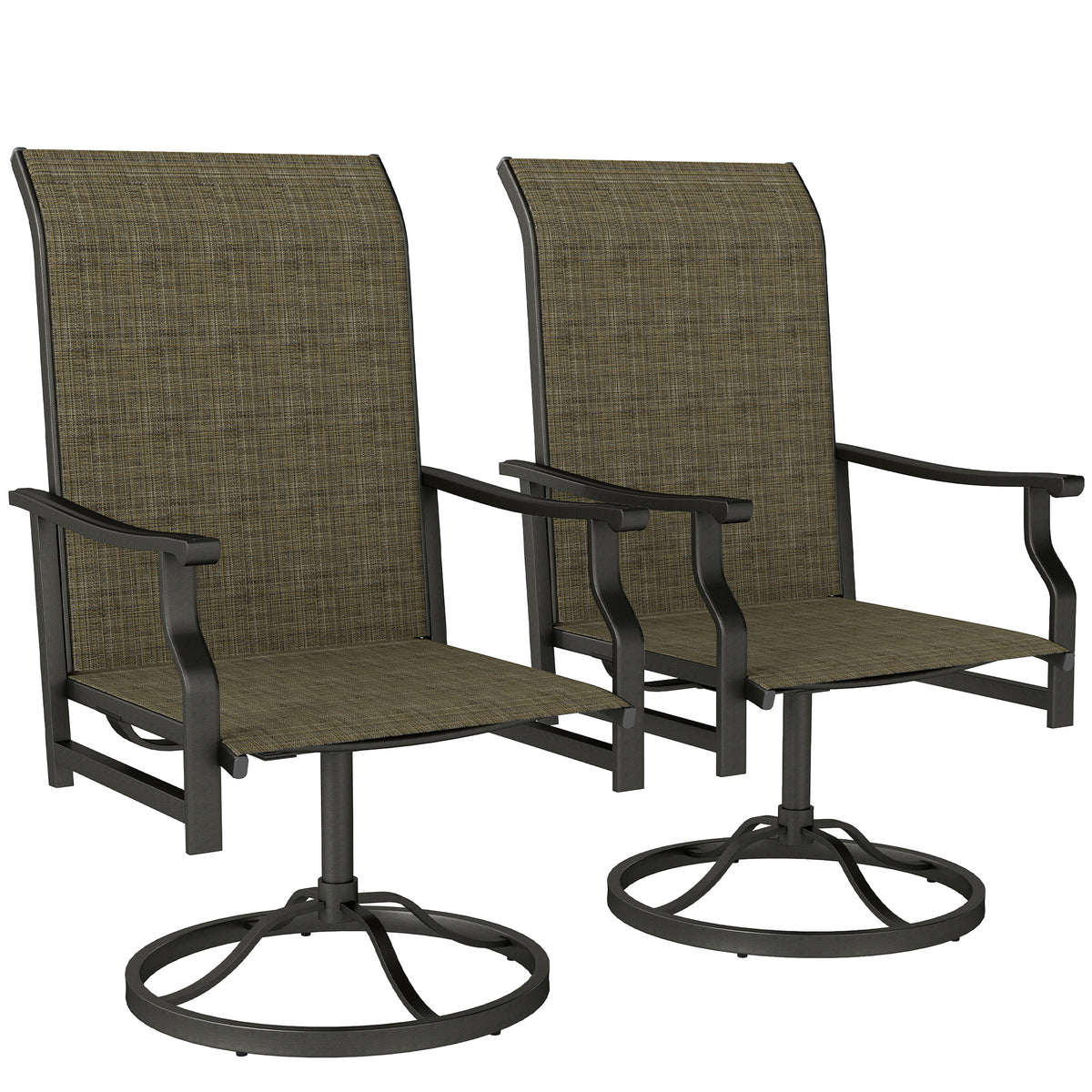 Patio Swivel Chair Set of 2, Swivel Rocker Outdoor Chairs with High Back, for Lawn Garden Backyard Deck – Brown