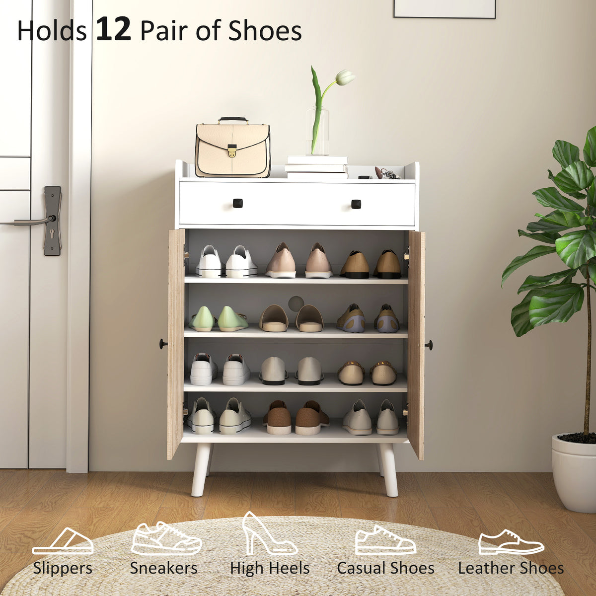Modern Entryway Shoe Cabinet with Adjustable Shelves – 28"W x 38"H
