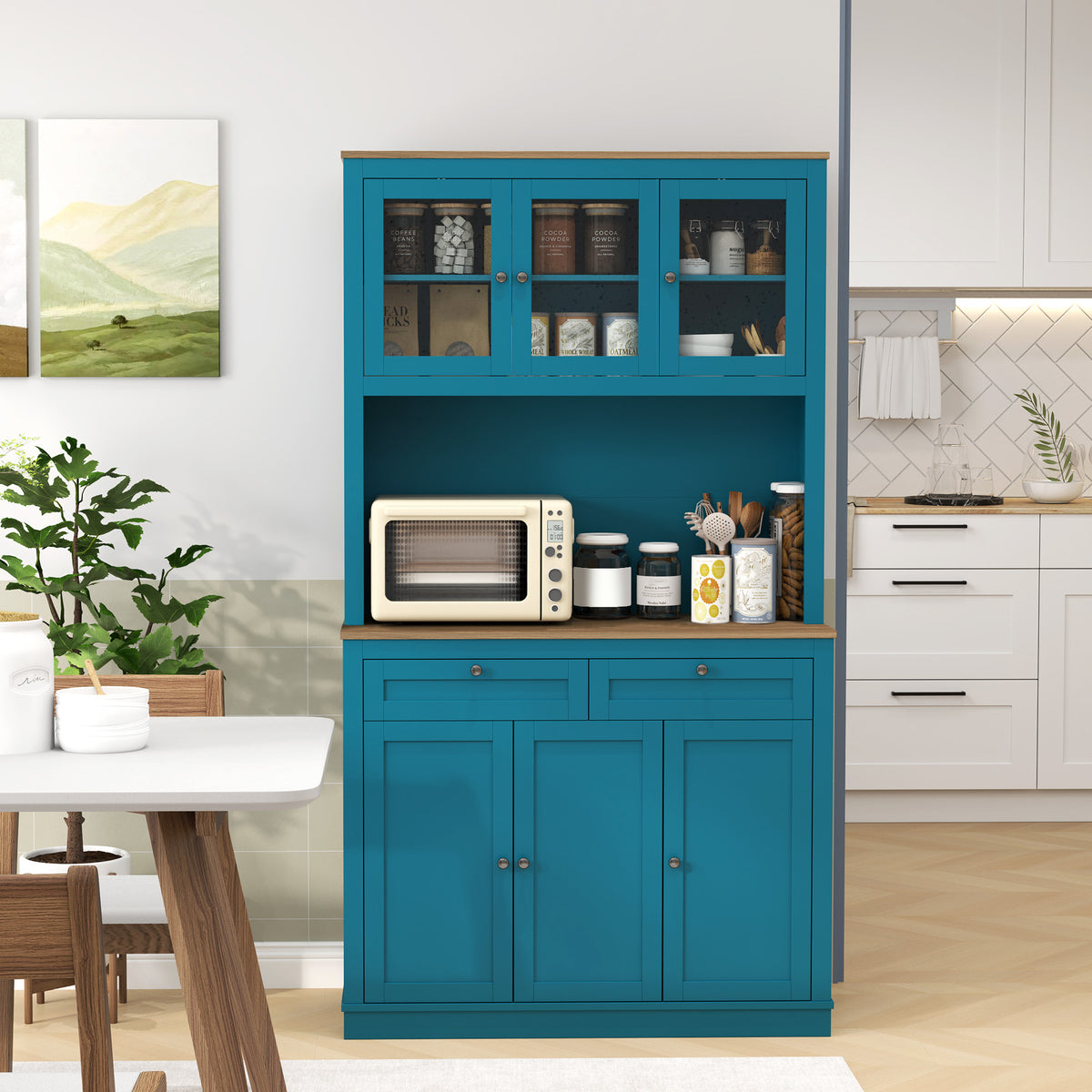 Pantry Cabinet with Microwave Space – 39"W x 71"H, Dark Blue