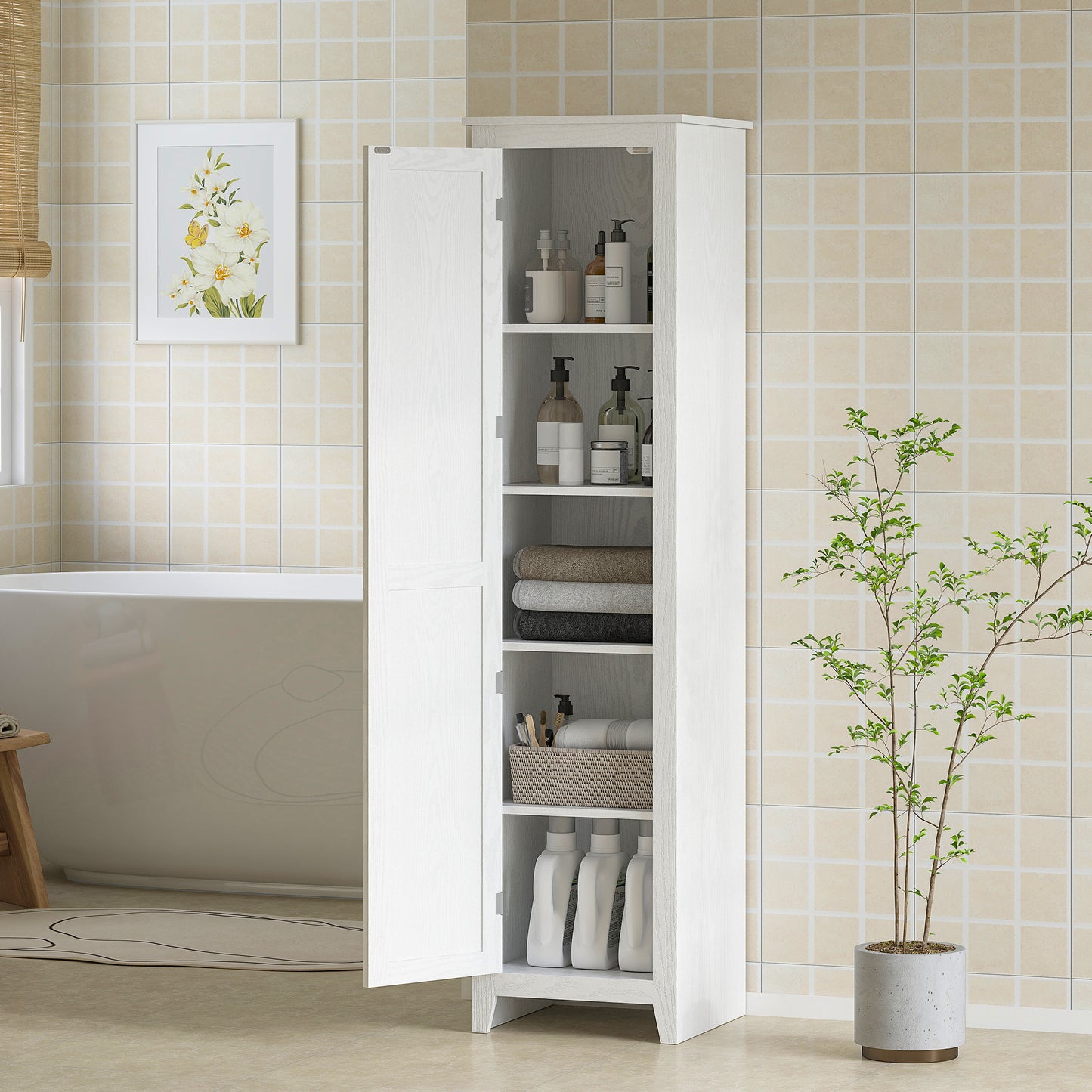 HOMCOM 67" Farmhouse Pantry Cabinet with Barn Door – White, 5‑Shelf Storage