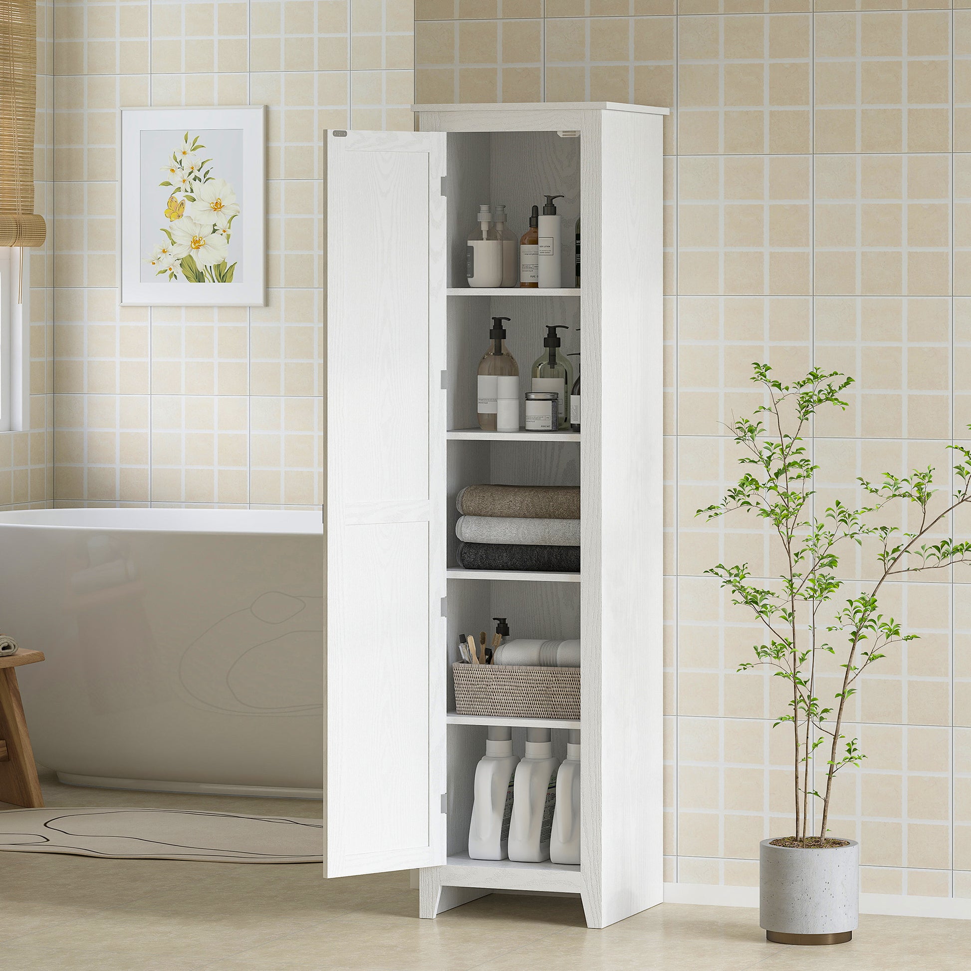 HOMCOM 67" Farmhouse Pantry Cabinet with Barn Door – White, 5‑Shelf Storage
