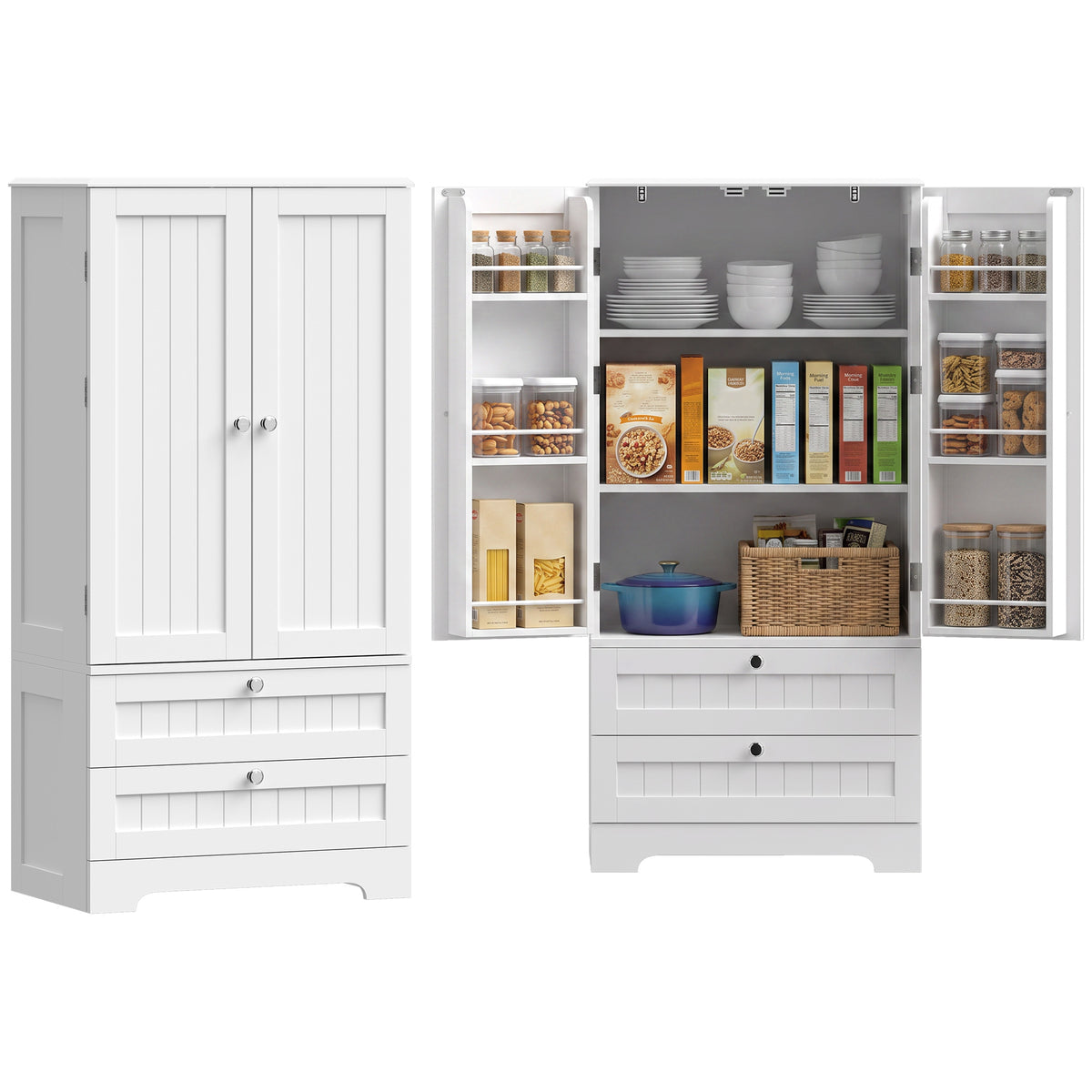 Farmhouse Kitchen Pantry with 6 Door Racks and 2 Drawers – 23"W x 47"H