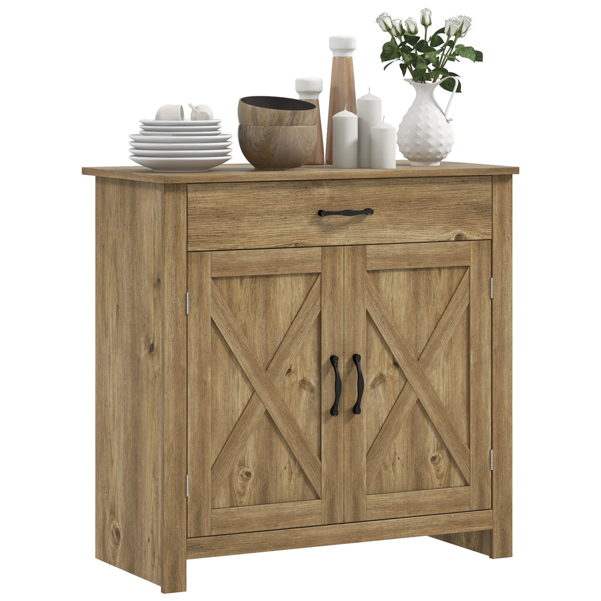 Farmhouse Sideboard Buffet Cabinet with Barn Doors – 32"W x 32"H