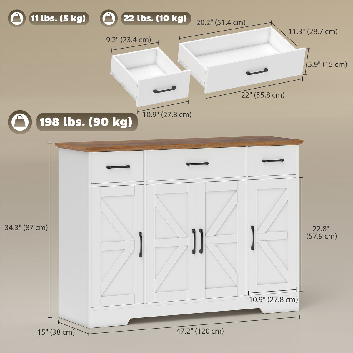 Buffet Cabinet with Soft-Close Hinges – 47"W x 34"H