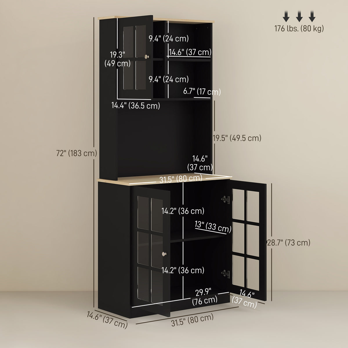 Kitchen Buffet with Hutch – 32"W x 72"H