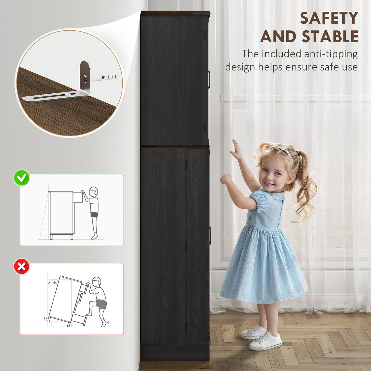 Tall Kitchen Pantry Cabinet with Spice Racks and Adjustable Shelves – 24"W x 64"H
