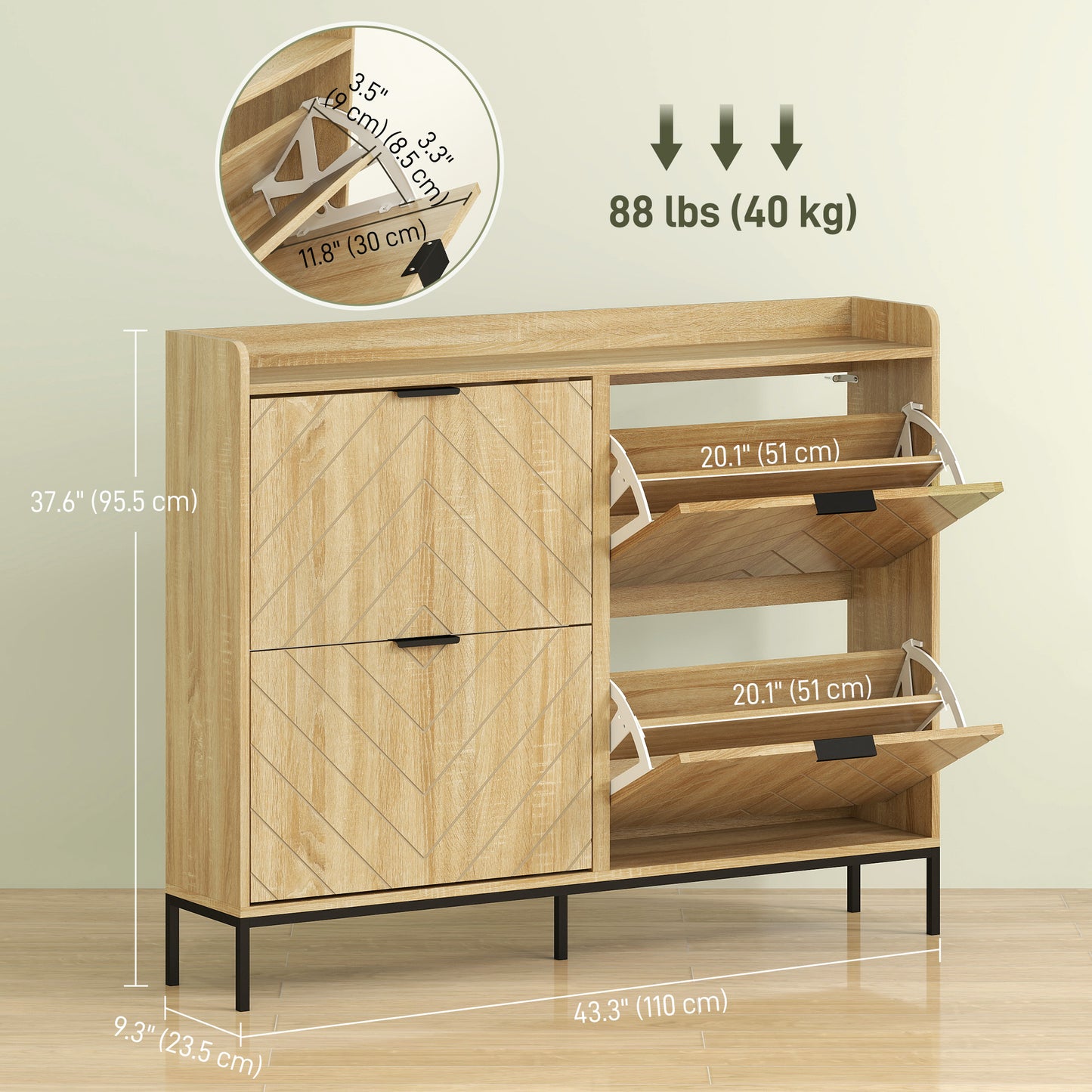 HOMCOM Modern Slim Shoe Cabinet with 4 Flip Drawers for 16 Pairs