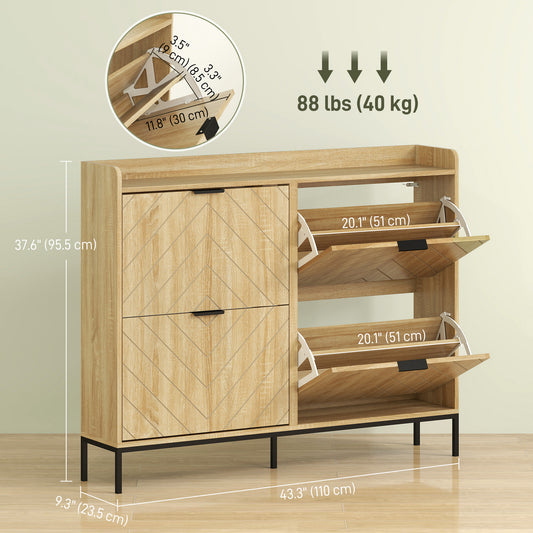 HOMCOM Modern Slim Shoe Cabinet with 4 Flip Drawers for 16 Pairs