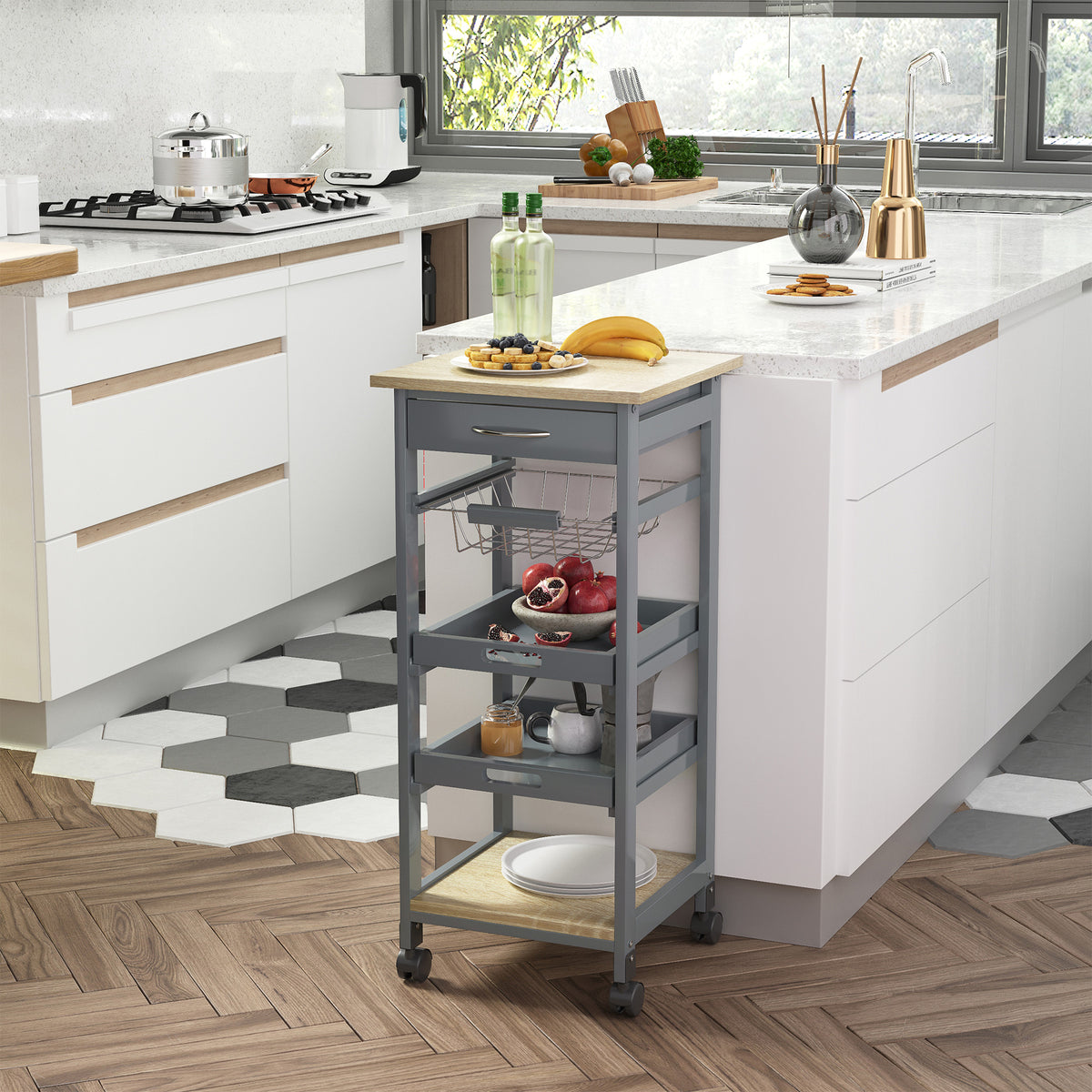 Rolling Kitchen Island Cart with Drawer – 15"W x 32"H