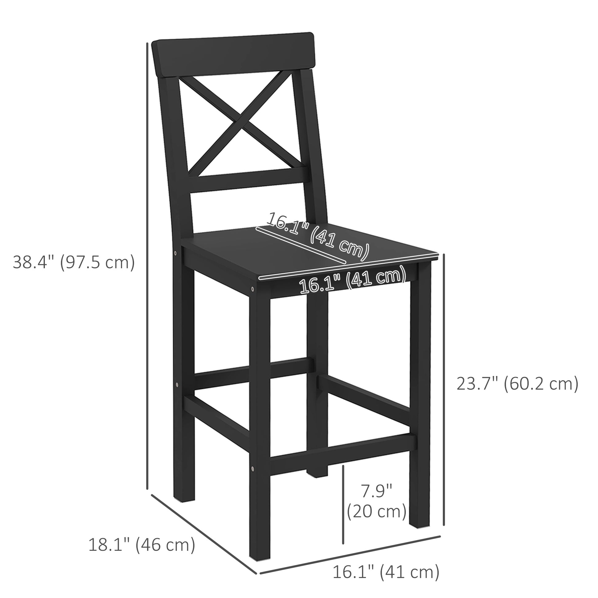 HOMCOM Farmhouse Counter Height Bar Stools Set, Solid Wood Backs, 2-Pack
