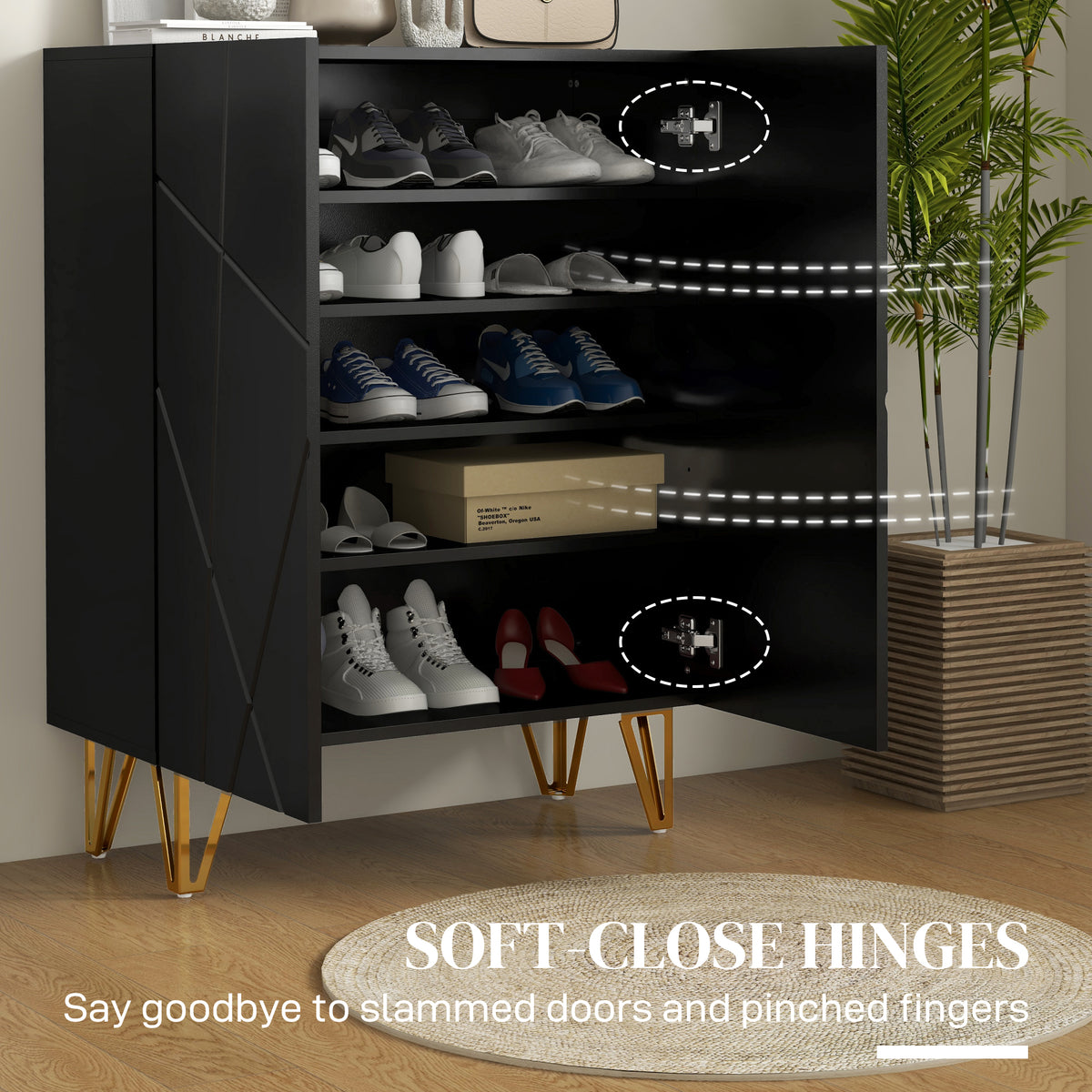 Narrow High Gloss Shoe Cabinet with Soft-Close Doors – 28"W x 37"H