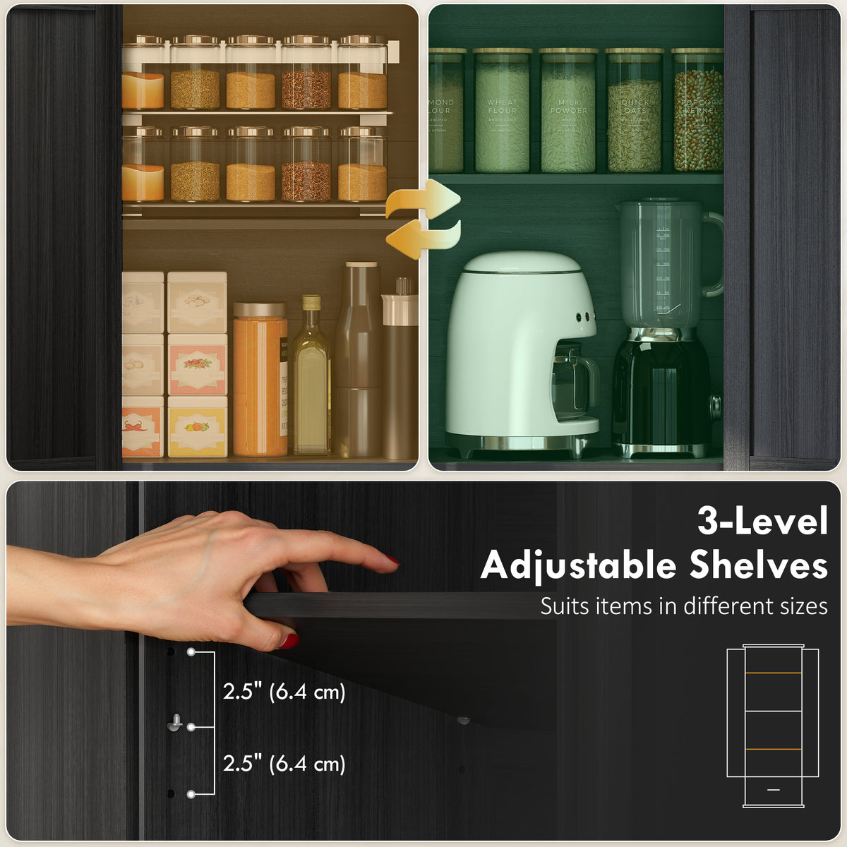 Kitchen Storage Cabinet with Adjustable Shelves – 24"W x 71"H