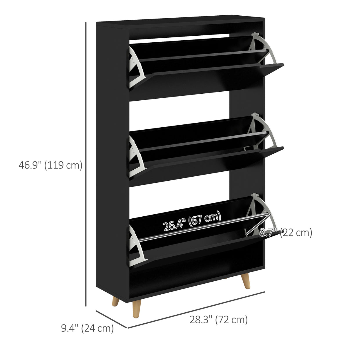 Slim Shoe Storage Cabinet with 3 Flip Drawers – 28"W x 47"H