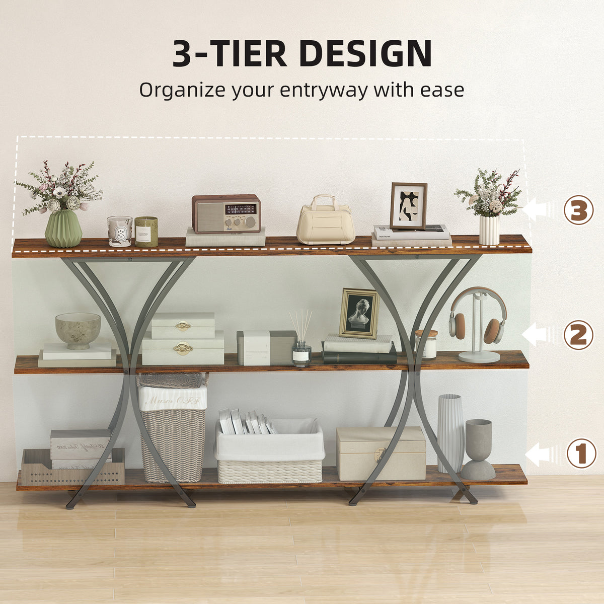 71" 3-Tier Industrial Console Table