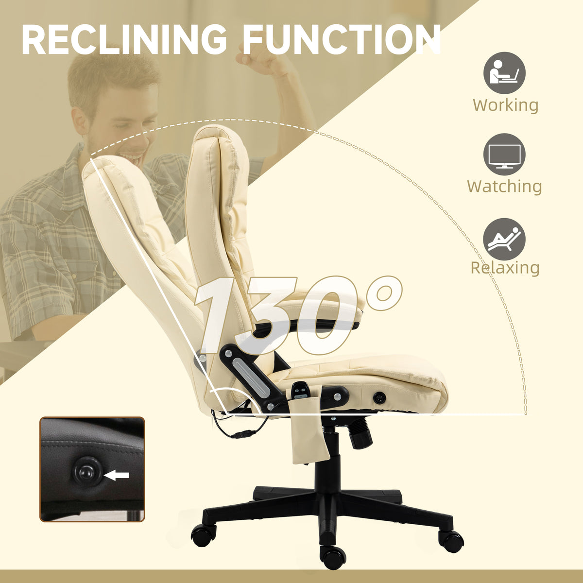 Heated Massage Office Chair, Adjustable High Back Leather Vibrating Executive Chair, Beige