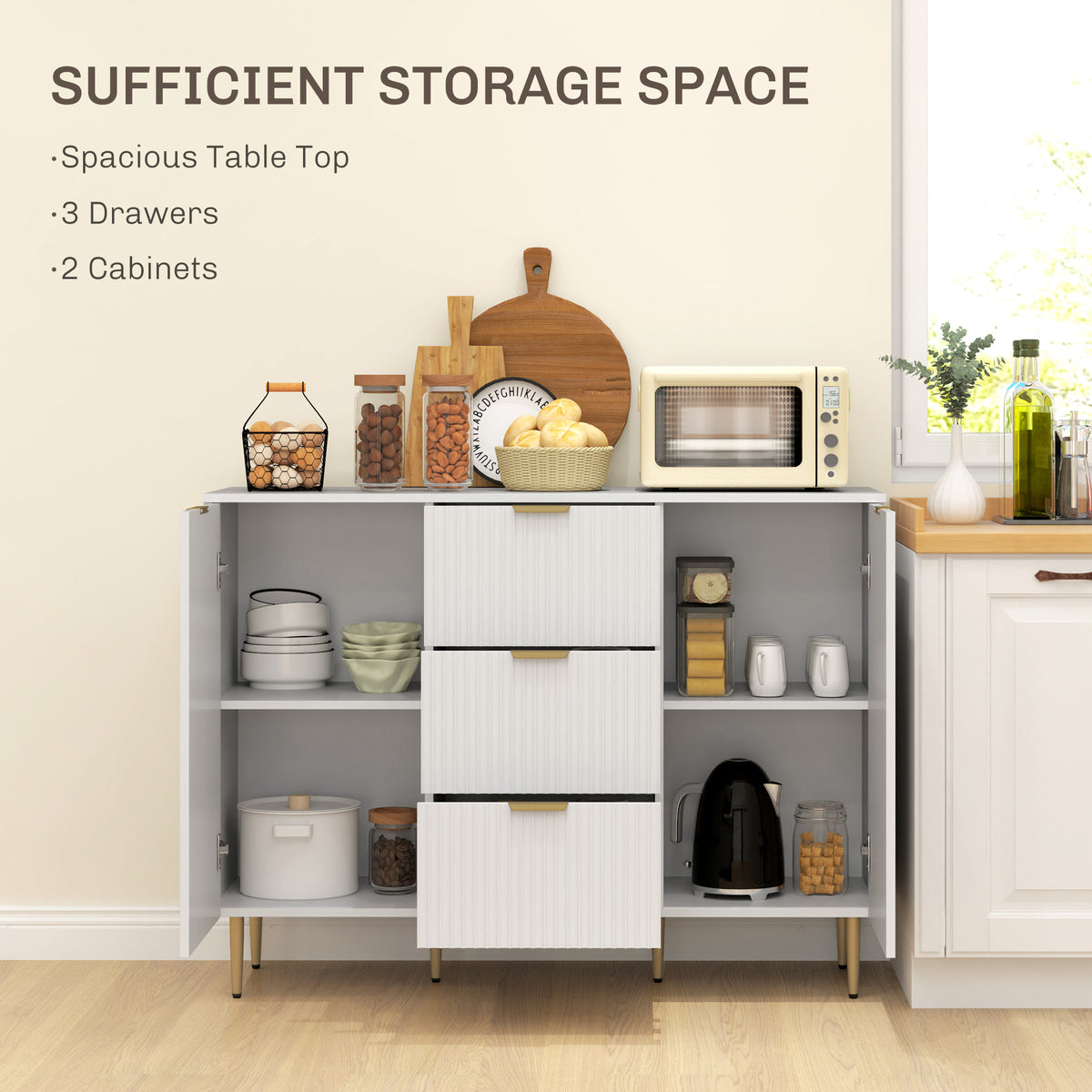 Sideboard Buffet Cabinet with 3 Drawers and Adjustable Shelves – 47"W x 35"H