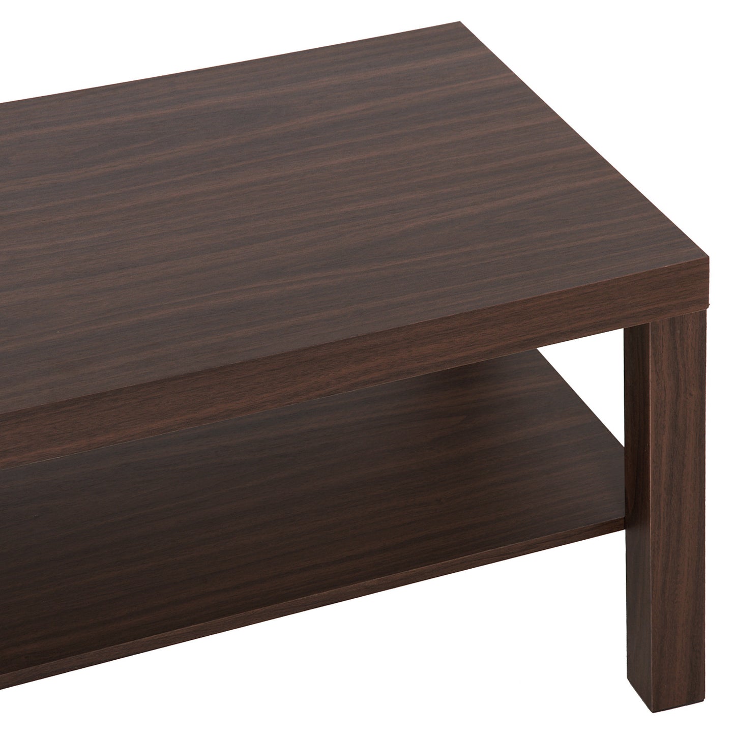 HOMCOM Modern Walnut Wood Coffee Table with 2-Tier Storage Shelf