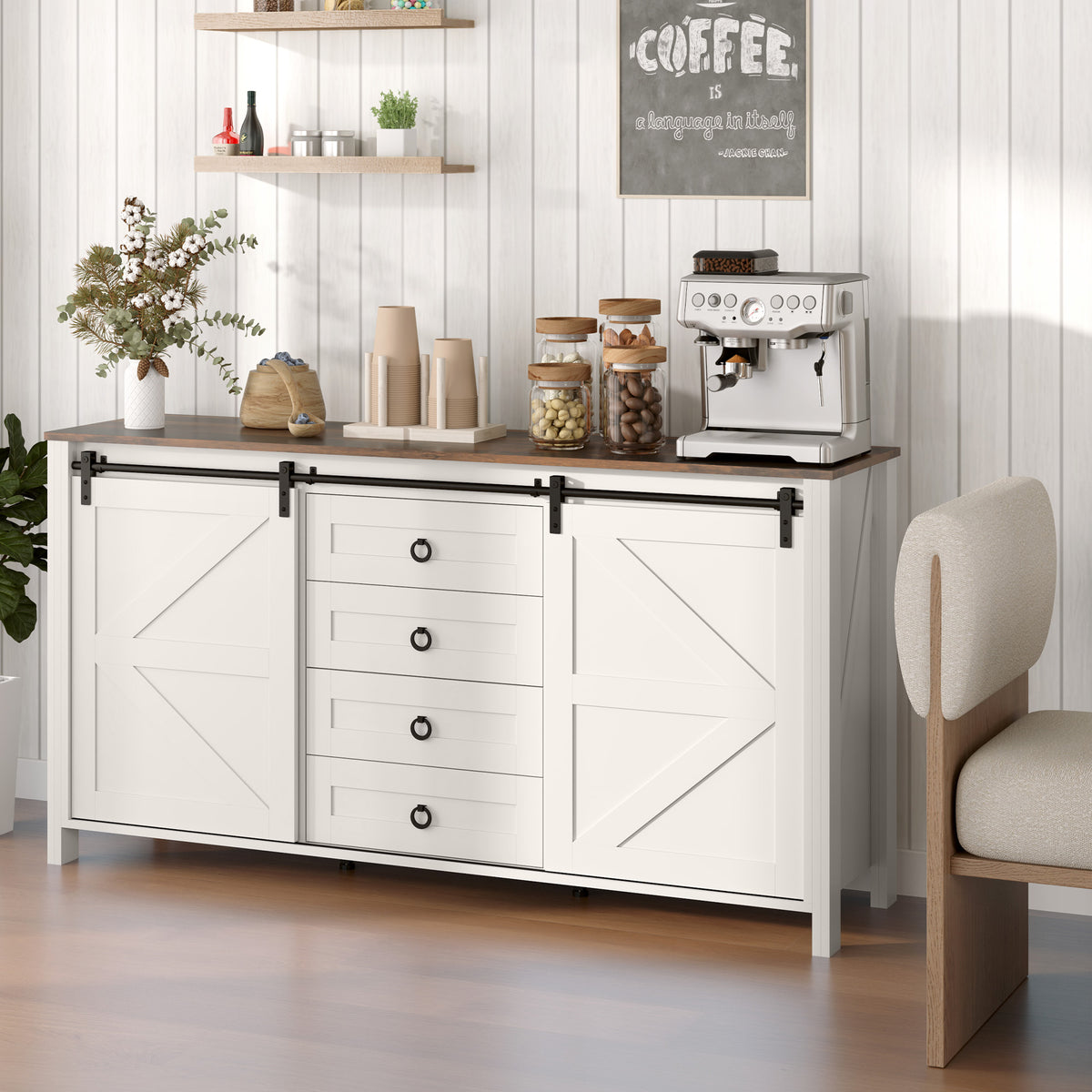 Farmhouse Sideboard with Sliding Barn Doors – 60"W x 31"H