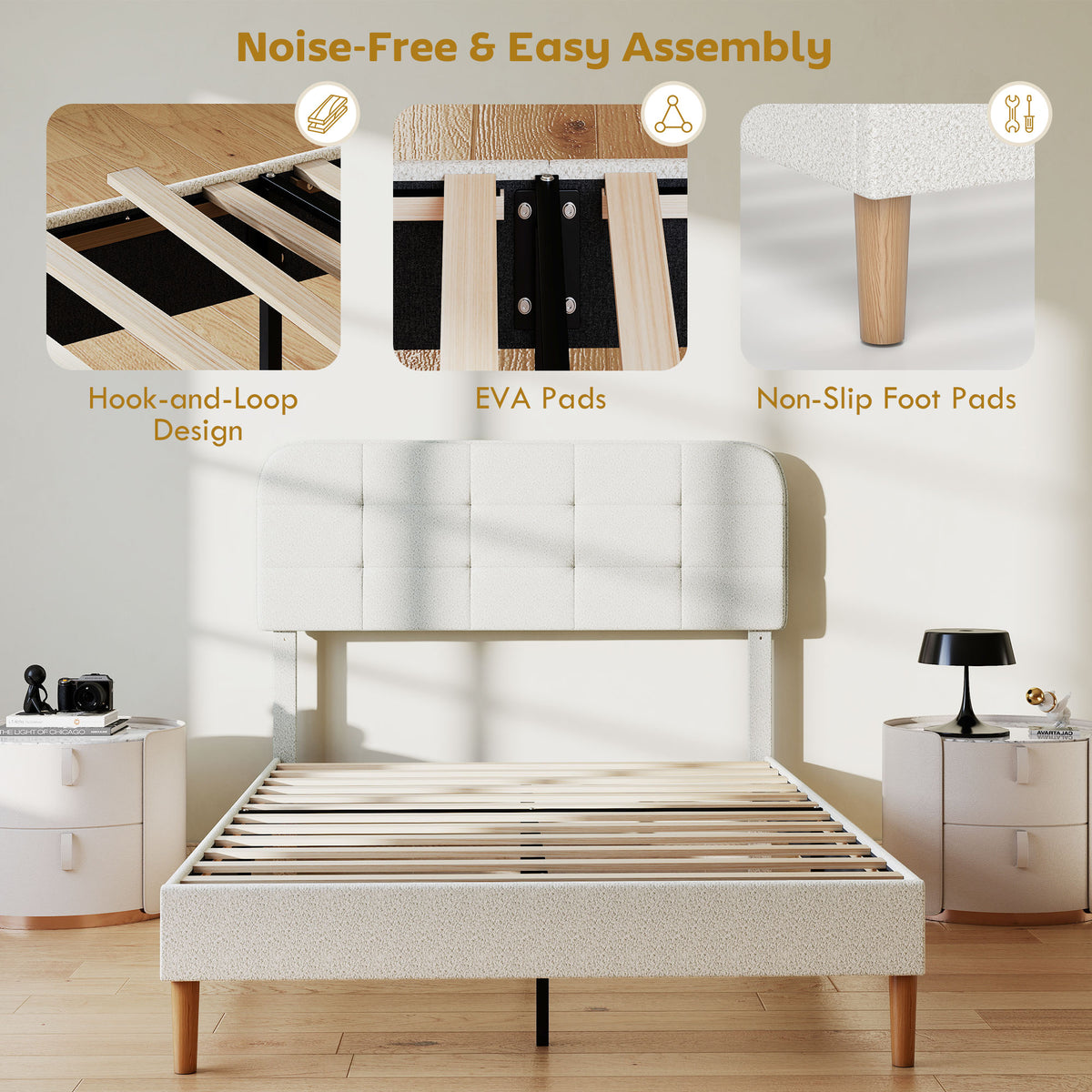 Teddy Fleece Upholstered Bed with Adjustable Headboard