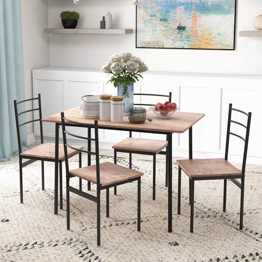 5 Piece Dining Table Set for 4, Space Saving Kitchen Table and 4 Chairs with Steel Frame