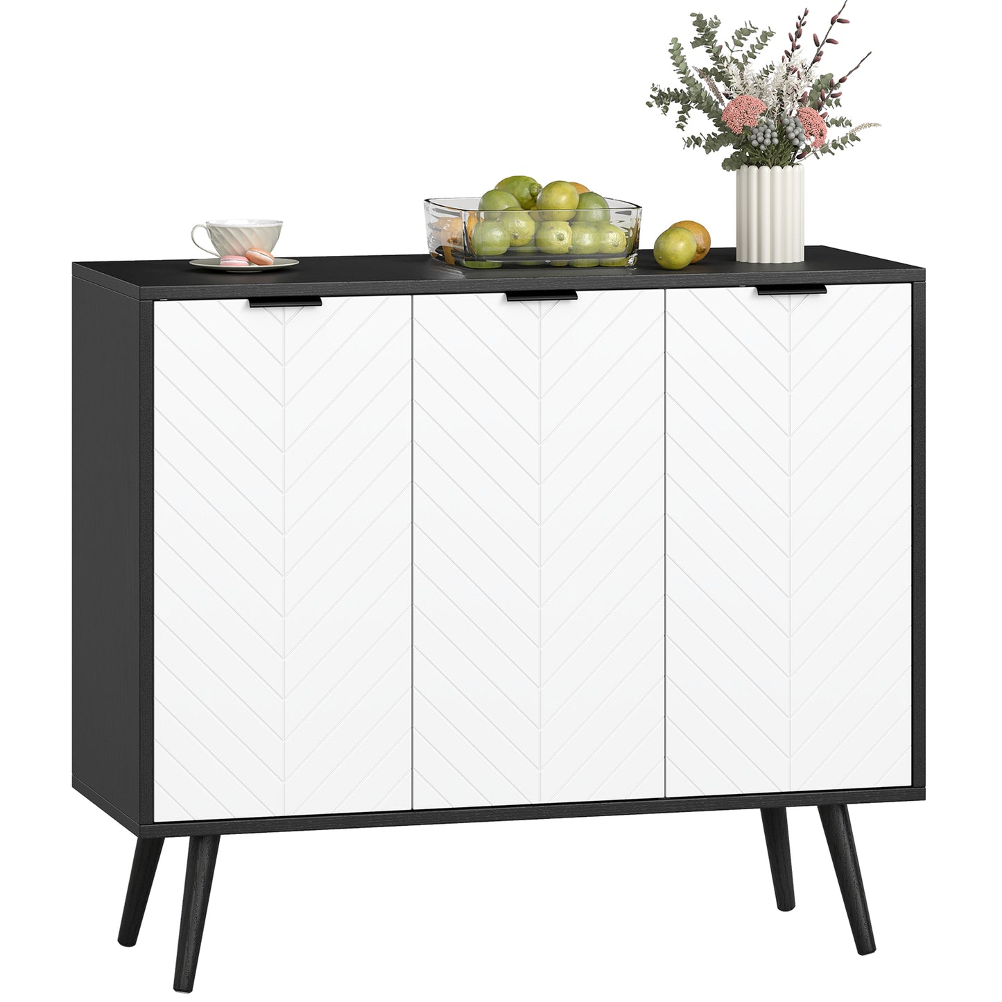 HOMCOM Modern Sideboard Buffet Black with Adjustable Shelves