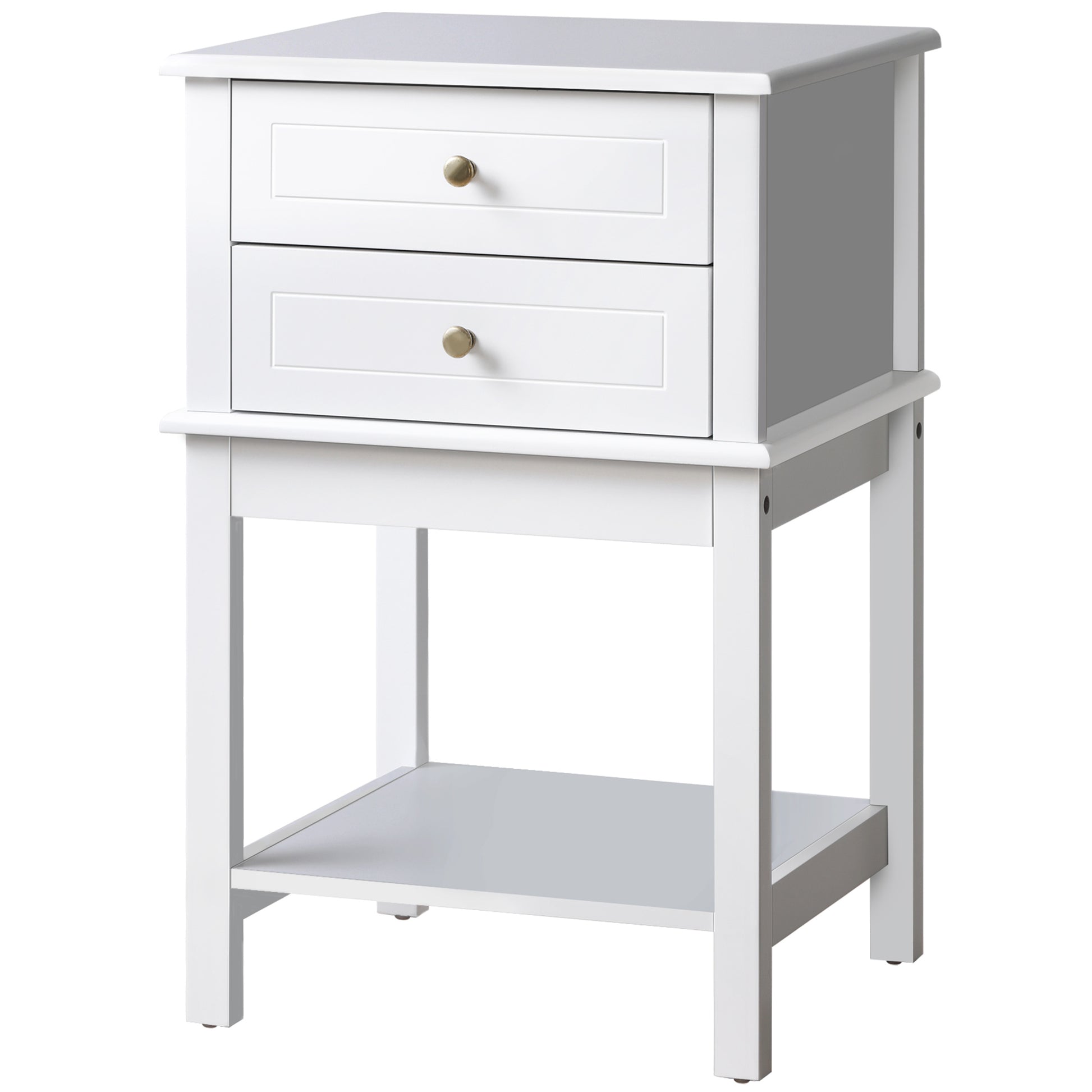 Modern White Nightstand End Table with Drawers and Storage Shelf