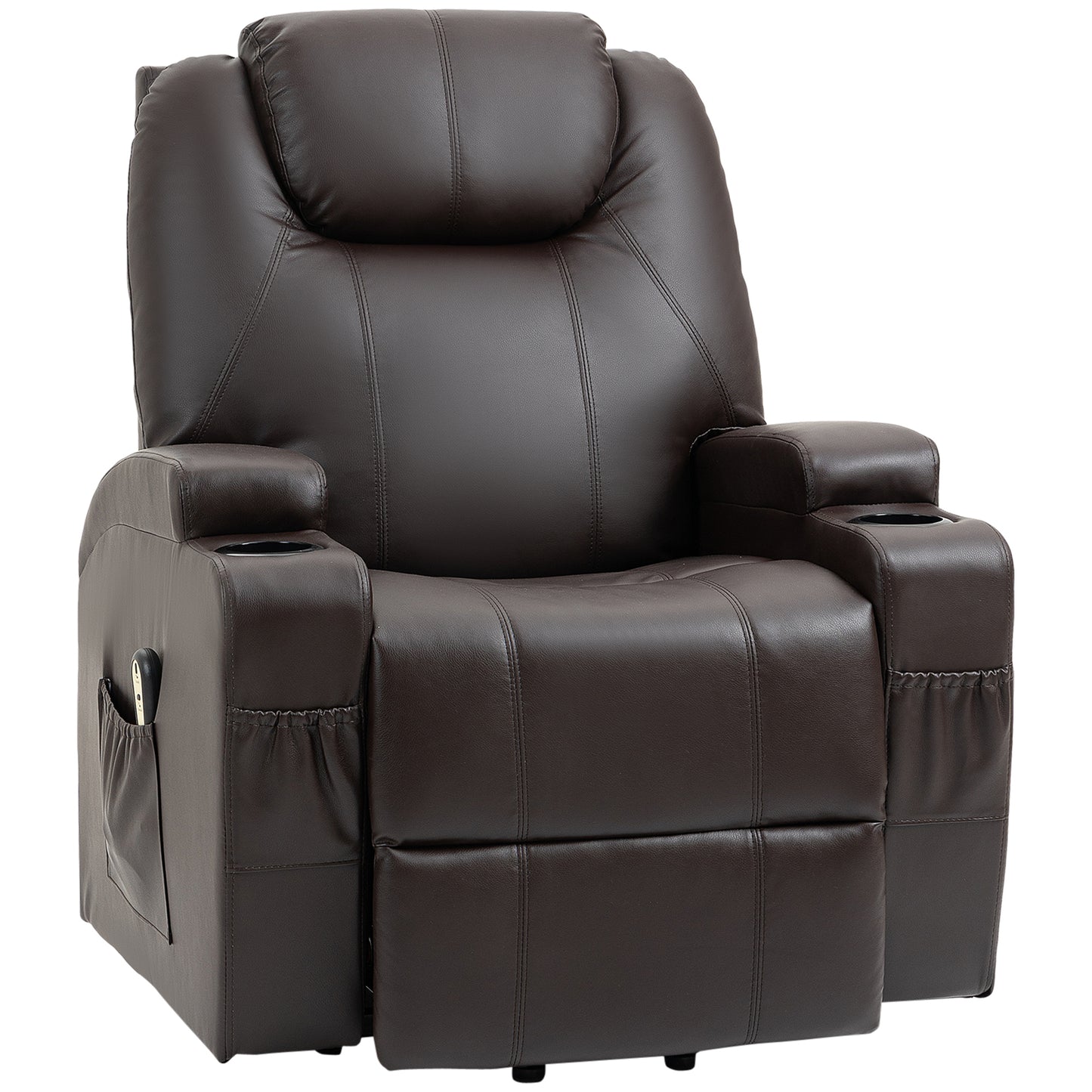 HOMCOM Power Lift Recliner Chair: Elderly Brown PU Leather, Footrest, Remote Control