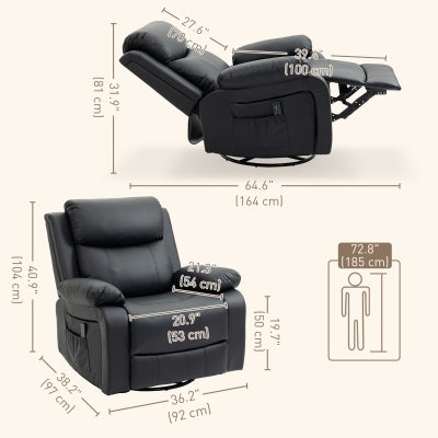 HOMCOM Deluxe PU Leather Manual Massage Recliner Chair with Swivel & Rocking