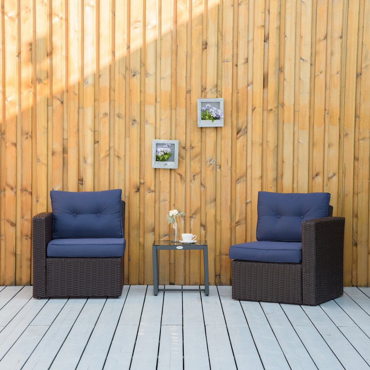 2 Pieces Patio Furniture Set Outdoor Loveseat Wicker Corner Sofa Set Outdoor Freely Combination PE Rattan Furniture, W/ Curved Armrests & Padded Cushion for Balcony, Garden, Lawn