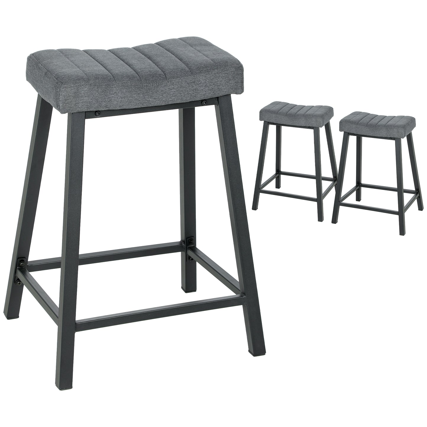 HOMCOM Velvet Upholstered Bar Stools Set of 3 Grey