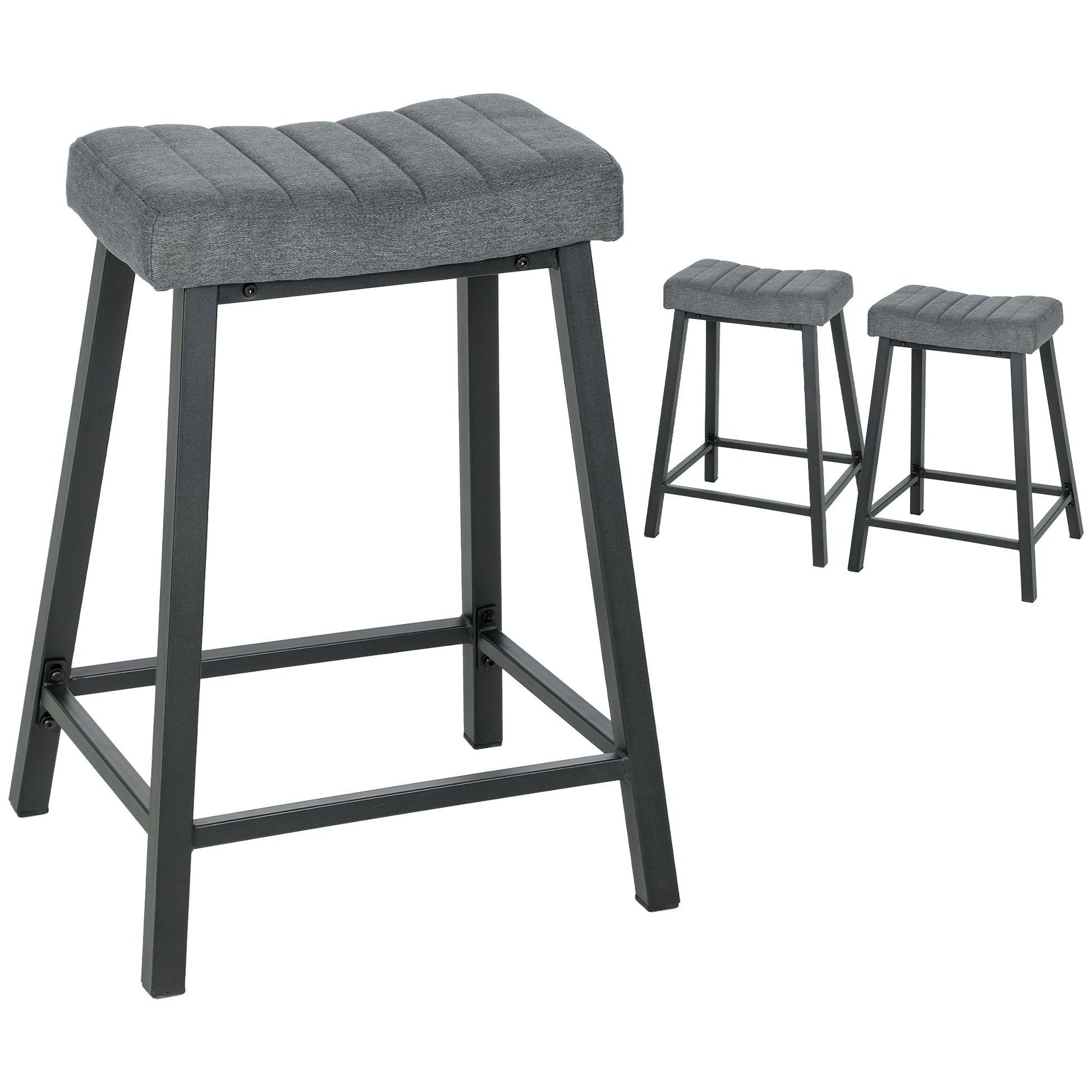 HOMCOM Velvet Upholstered Bar Stools Set of 3 Grey