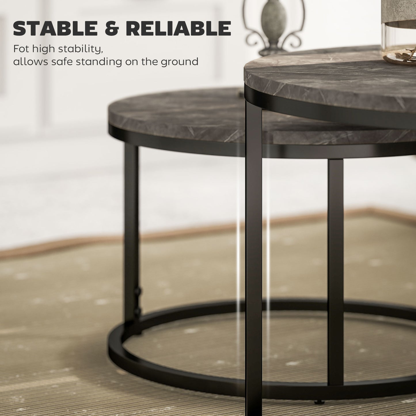 Modern Nesting Coffee Table Set Faux Marbled Grey Top Metal Base