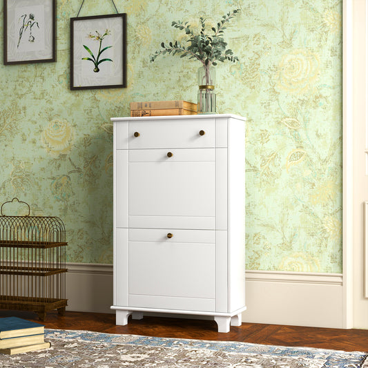Slim Shoe Storage with 2 Flip Drawers and Adjustable Shelves – 24"W x 39"H