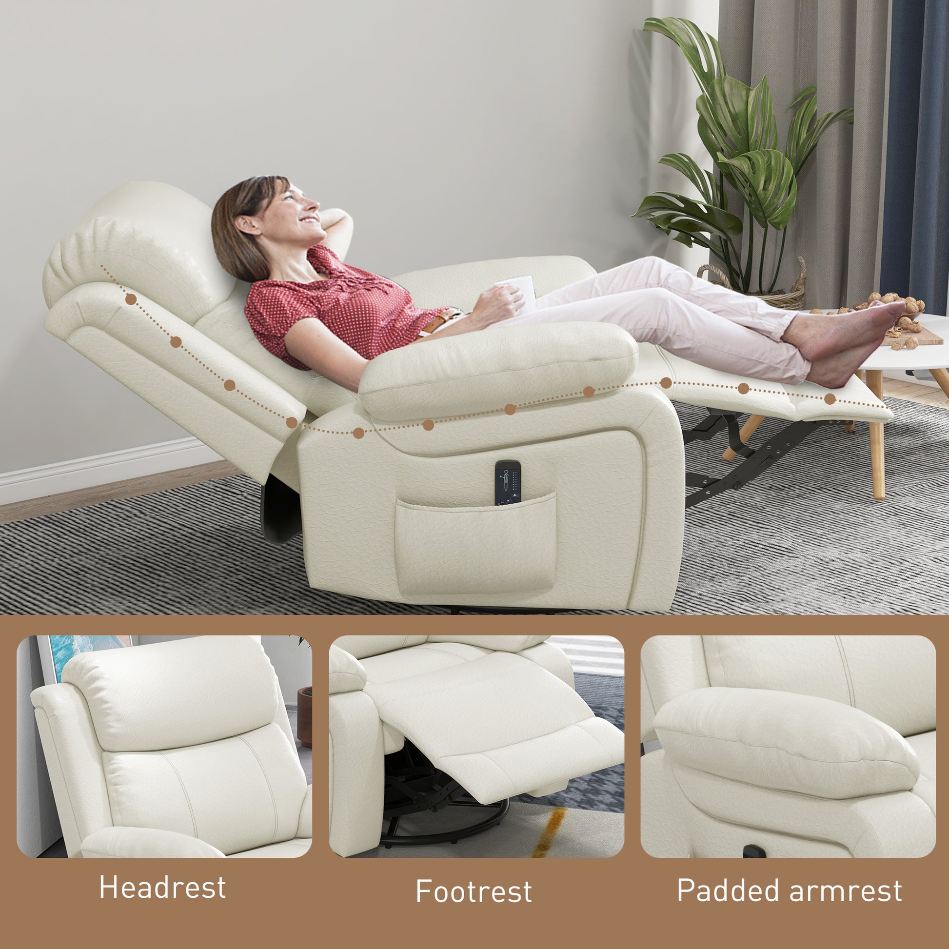 HOMCOM Luxurious PU Leather Swivel Rocker Recliner with Vibration Massage & Remote